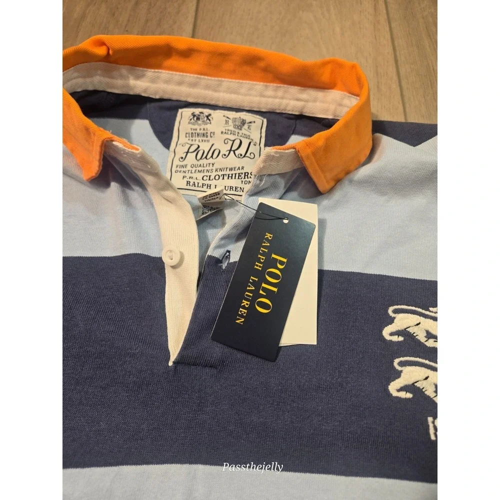 Polo Ralph Lauren Rugby Shirt Mens Medium NWT Blue Striped Colorblock England